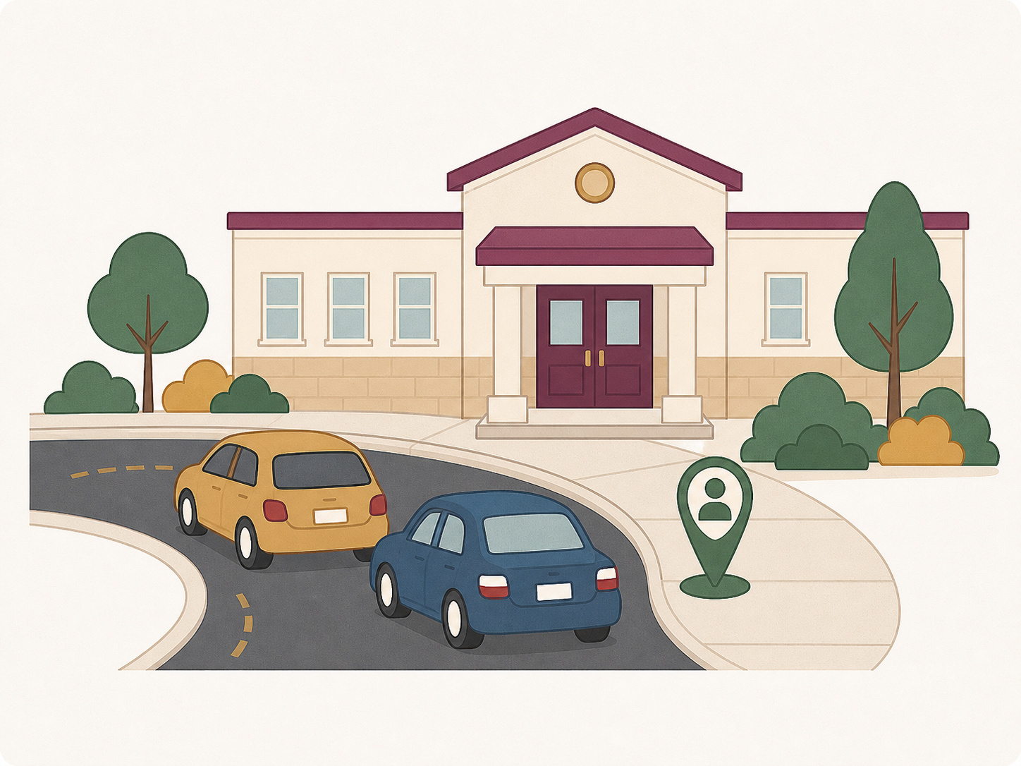 Illustration of the pickup line with a student ready near the curb.